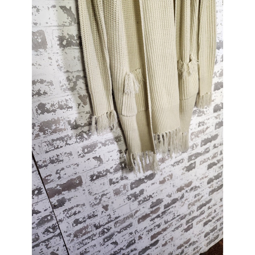 Boho Western Cardigan Beige Fringe Size Small Open Chunky Pockets - Picture 5 of 16